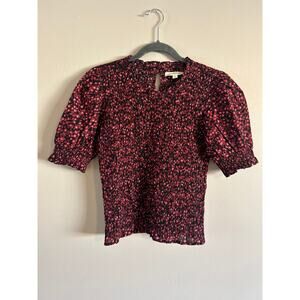 Downeast Anita Blouse Puff Sleeve Red Black Floral Small